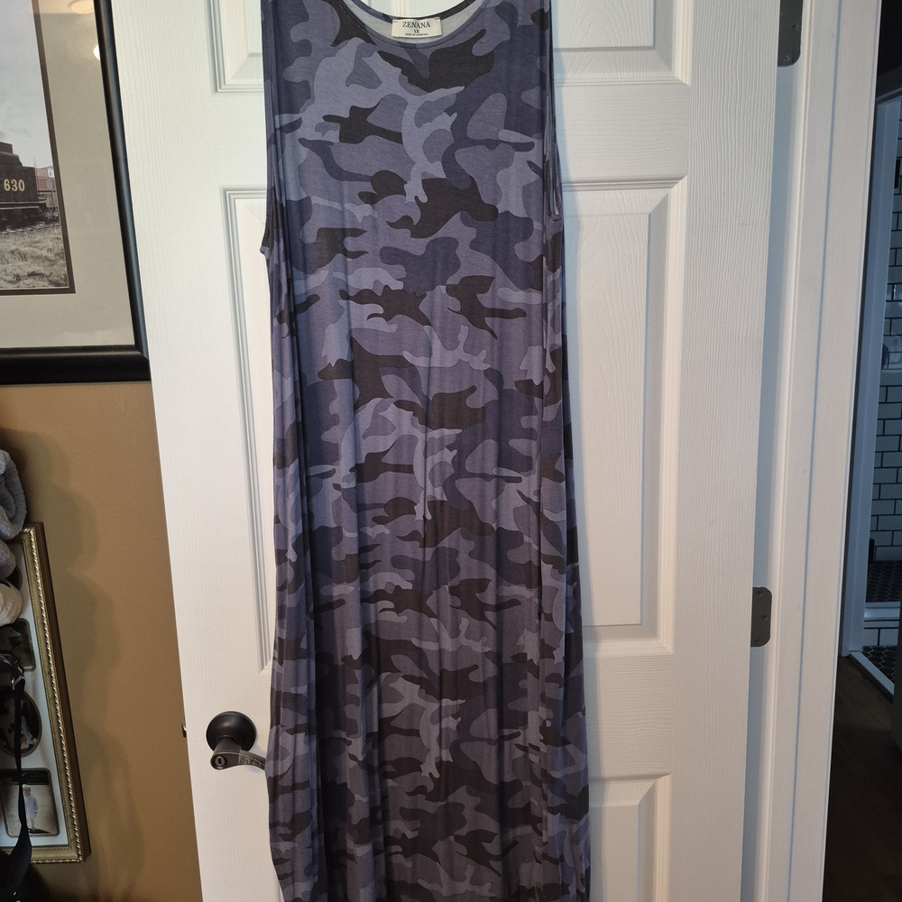 Zenana Outfitters Blue Camouflage Dress